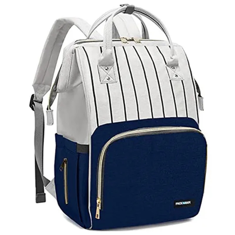 PACKNBUY Diaper Bag Backpack Stylish Stripe Pattern Baby Travel Bag  Dark Blue