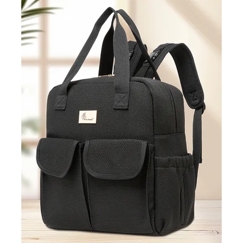 R for Rabbit Caramello Breezy Baby Diaper Bag with Changing Mat for Mother,Waterproof, Large Capacity Multifunctional Maternity Bag for Travel Nursing Backpack for Moms (Black)