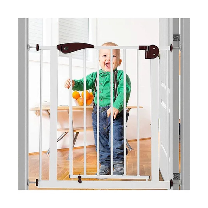 Safe-O-Kid Adjustable One-Year Warranty Baby Safety Gate (75-115 cm)  Durable Metal Child Gate for Kids, Dog Gate, Baby Gate with 2-Way Auto-Close, Secret Lock, No Drill Required (Brown)