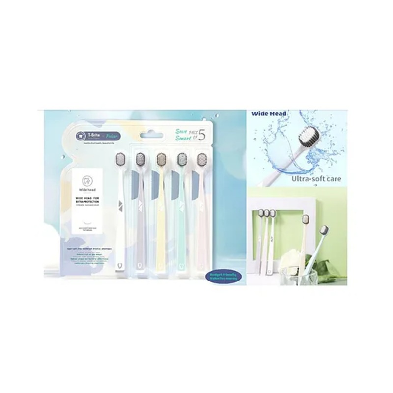 Sanjary Manual Toothbrush super soft fine bristles easy to move around curved For kids pack of 5 color design may vary