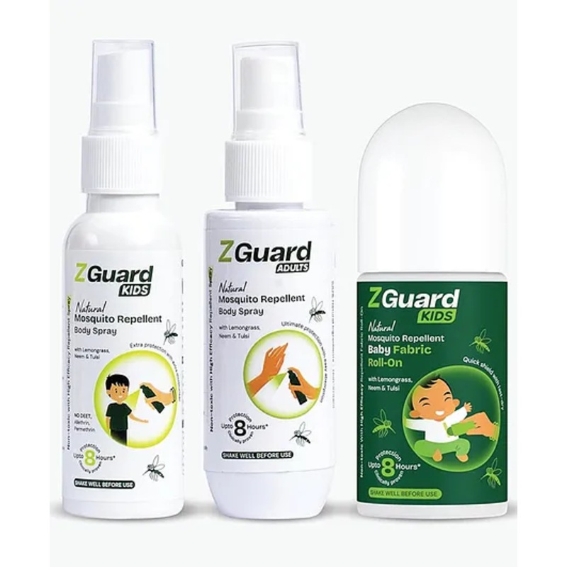 Z Guard Naturals Mosquito Repellent Spray For Adults & Kids 50ml each, Fabric Roll on 50ml, 8 Hours Protection in Single Use, Paediatrician & Dermatologist Tested | DEET-Free (Pack of 3)