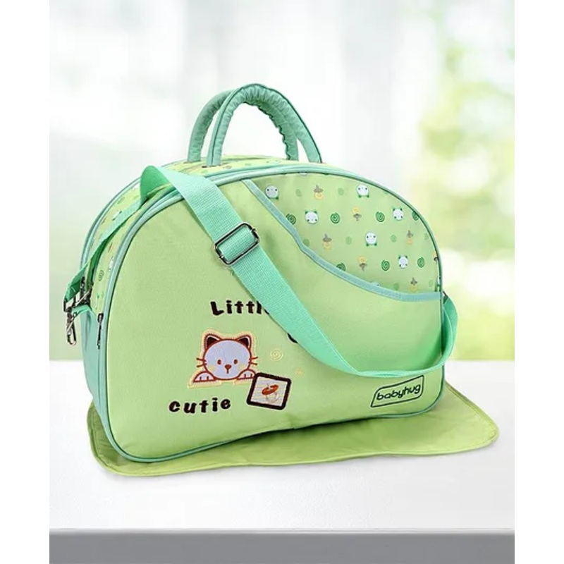 Babyhug Diaper Bag With Changing Mat Kitty Print – Green