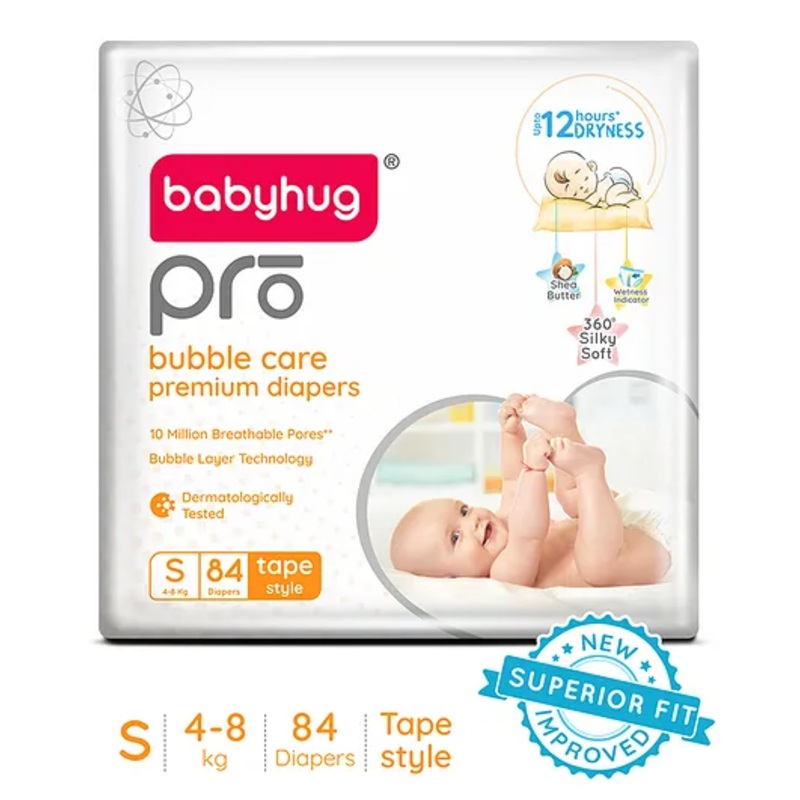 Babyhug Pro Bubble Care Premium Tape Style Diaper (S) Small – 84 Pieces – New & Improved Superior Fit