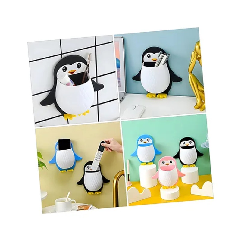 COZY VIBES Plastic Wall Mounted Penguin Design Toothpaste Holder Unique Design Wall Mounted Self Adhesive Storage Wall Mount Toothbrush Holder|Wall Mount Remote and Mobile Stand – PACK OF 1 – COLOR MAY VARY
