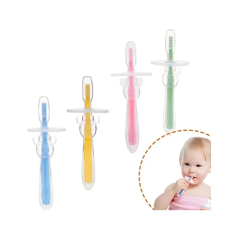 COZY VIBES Soft Handle Flexible Silicone Rubber Teether Infant Training Baby Toothbrush – PACK OF 1 – COLOR MAY VARY