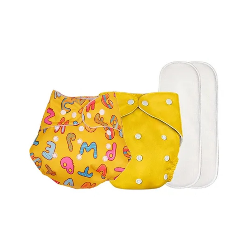 Deedry Cloth Reusable Diapers With Insert Pack of 2 – Yellow & ABCD Print