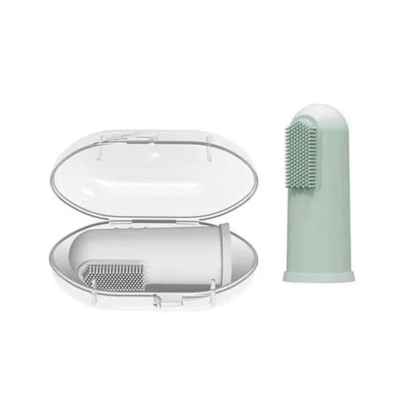 Dr. Brown’s Tooth Brush Silicone Finger Toothbrush With Case -Pack of 2 – Gray & Light Green