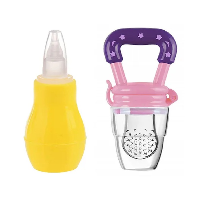 Enorme Baby Silicone Yellow Nose Cleaner Nasal Aspirator with Silicone Fruit and Food Nibbler Pacifier for Babies