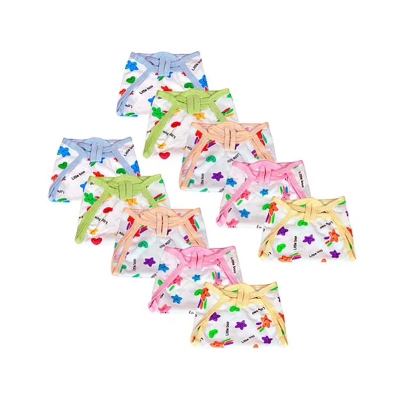 Little Boo Cloth Nappy Reusable washable Diapers String Tie Up Newborn Star Print – Set Of 10