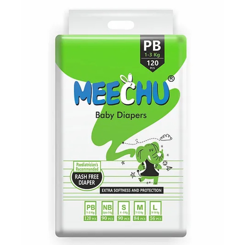 Meechu Preemie Baby Tape Style Diapers Super Saver Jumbo Pack For Premature Babies(<1-2.5kg) - 120 Pieces