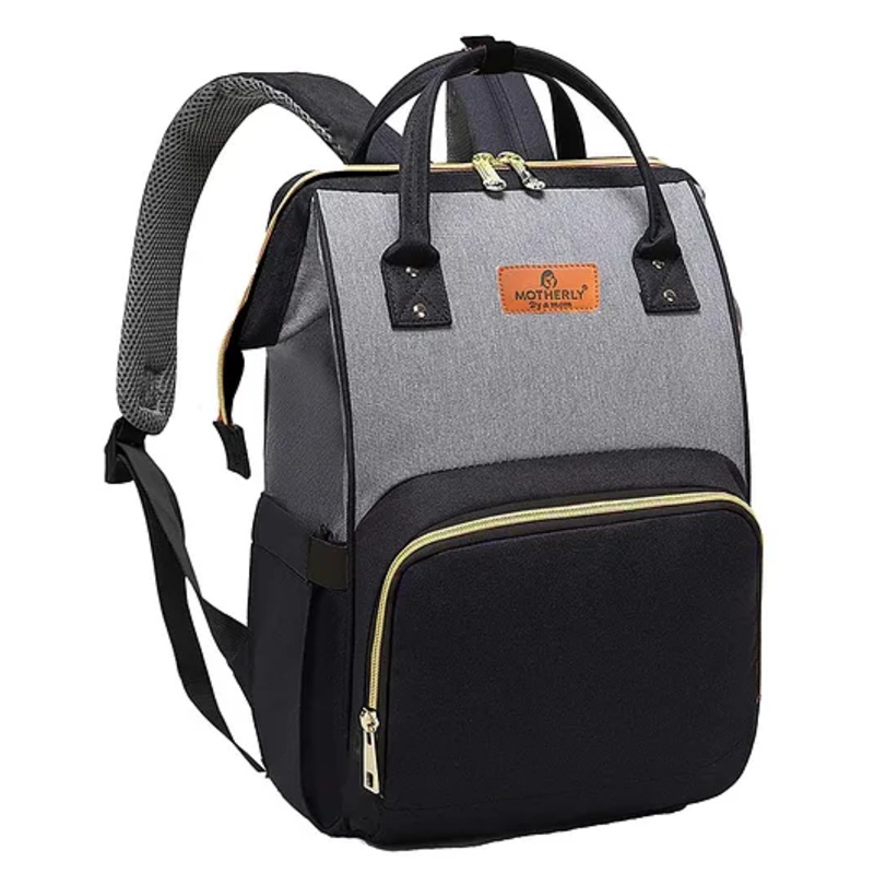 Motherly Crown Melange Fabric Diaper Bag for Mothers for Travel with Warranty | Spacious Diaper Bags for Mom | Baby Bag for Mother Travel – Golden Zip, Orange