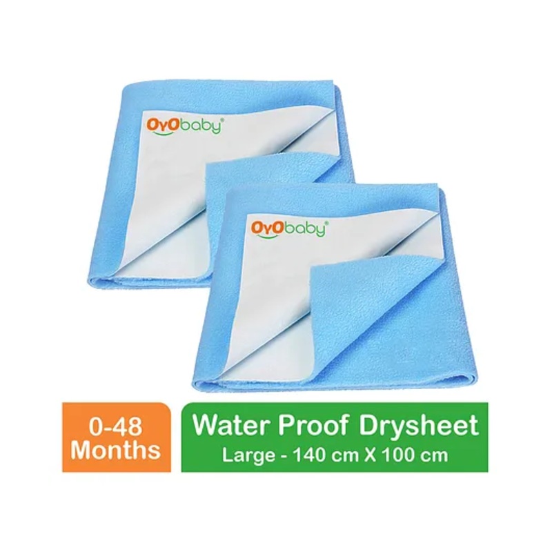 OYO BABY Anti-Piling Fleece Extra Absorbent Instant Dry Sheet, Baby Bed Protector, Waterproof Sheet, Large (140cm x 100cm), Pack of 2 – Blue