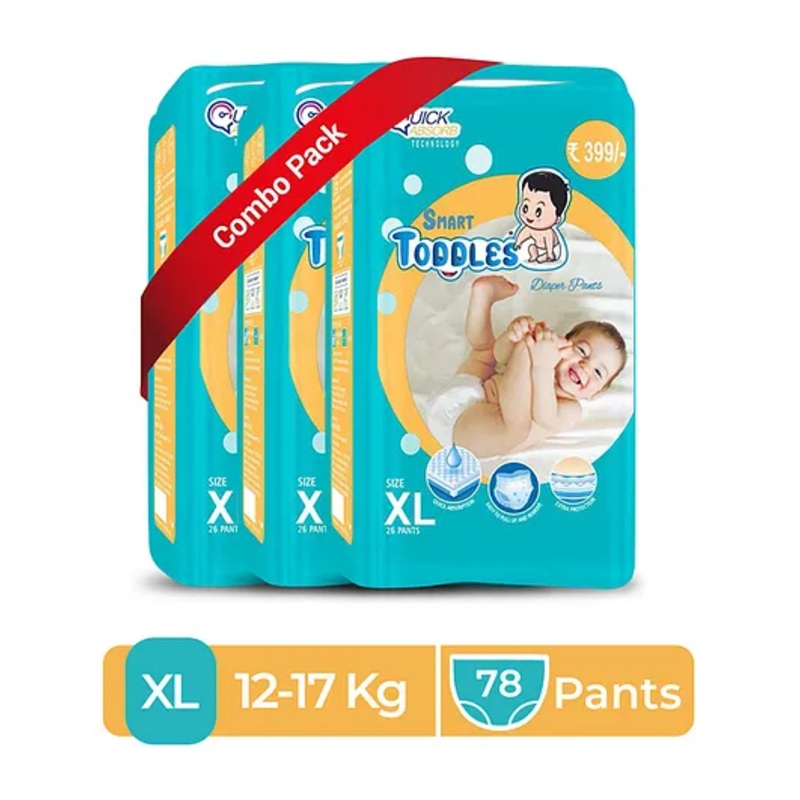 SMART TODDLES Baby Diaper Pants 78 (Size – XL) Combo of 3 With Quick Absorption Technology and Extra Protection | Easy to Pull Up and Remove