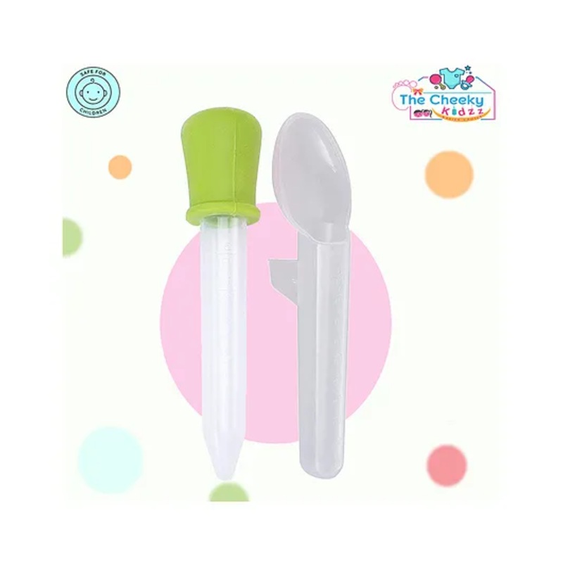 The Cheeky Kidzz Premium Baby Multi-Functional Smart Graduated Squeeze Dropper & Spoon Set Teether and Feeder (GREEN)