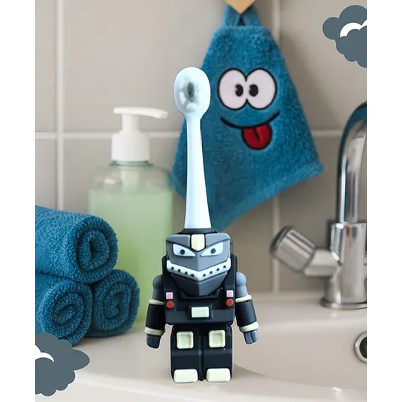 the Little Lookers Robot Shape Toothbrush for Kids with Soft Bristles, BPA-Free & Non-Toxic (Ages 1-5) Black