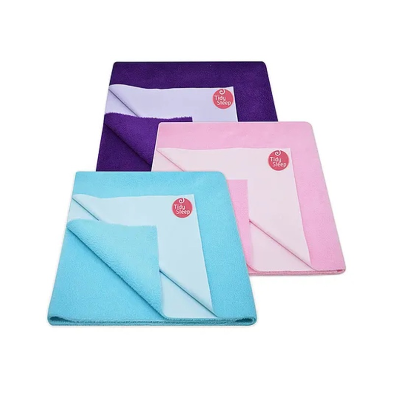 TIDY SLEEP Ultra Absorbent Baby Dry Sheets & Bed Protector Medium Blue – Pink Plum