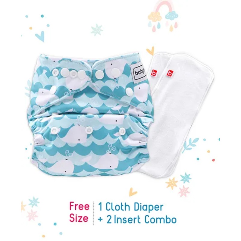 Babyhug Free Size Reusable Cloth Nappies With 2 Smart Dry Inserts Whale Print – Blue
