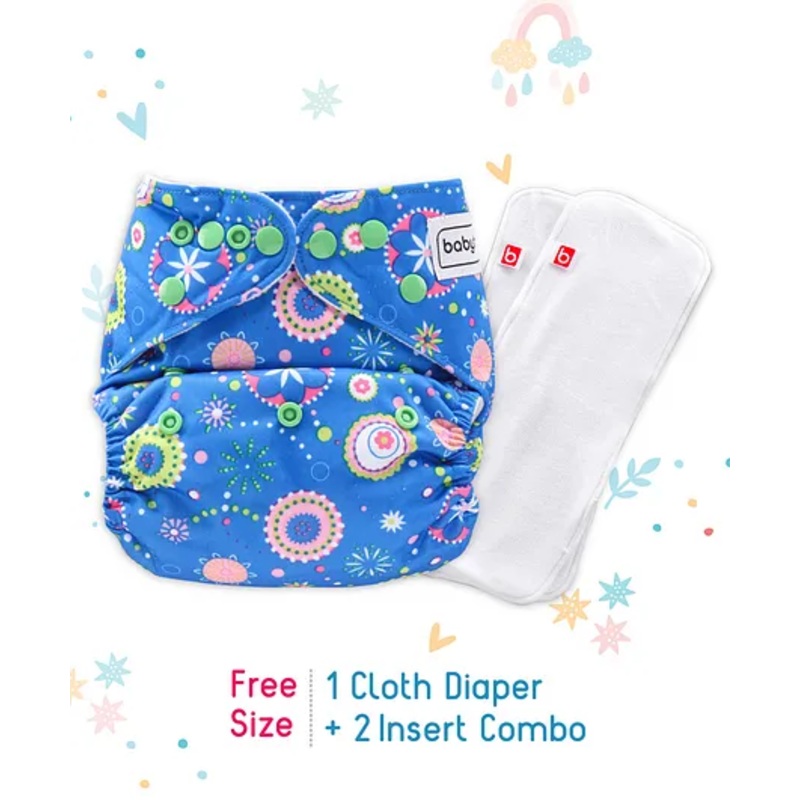 Babyhug Free Size Reusable Cloth Nappies With 2 SmartDry Inserts Circular Print – Blue
