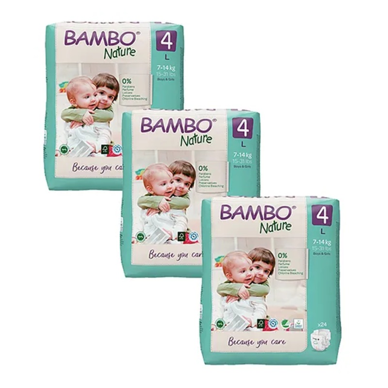 Bambo Nature Eco Friendly Tape Diapers with Wetness Indicator Large Size Pack Of 3 – 72 Pieces