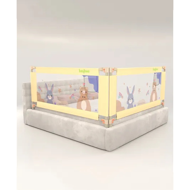 BAYBEE Baby Bed Rail Guard for Baby Toddlers Safety, Portable Kids Bed Rail Safeguard Fence with Adjustable Height | Foldable Single Side Bed Protector for Newborn Baby (Pack of 2, Beige, 150x80cm)