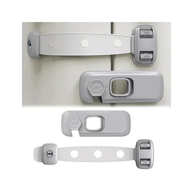Bembika Child Safety Lock For Fridge, Drawers, Cupboard, Cabinet, Window Safety Multifunction Accessories Adjustable Buckle Lock Grey- 2 Pcs