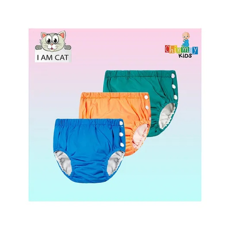 Chinmay Kids Reusable Swimwear Diaper Pants Set Of 3 – Blue Orange & Green