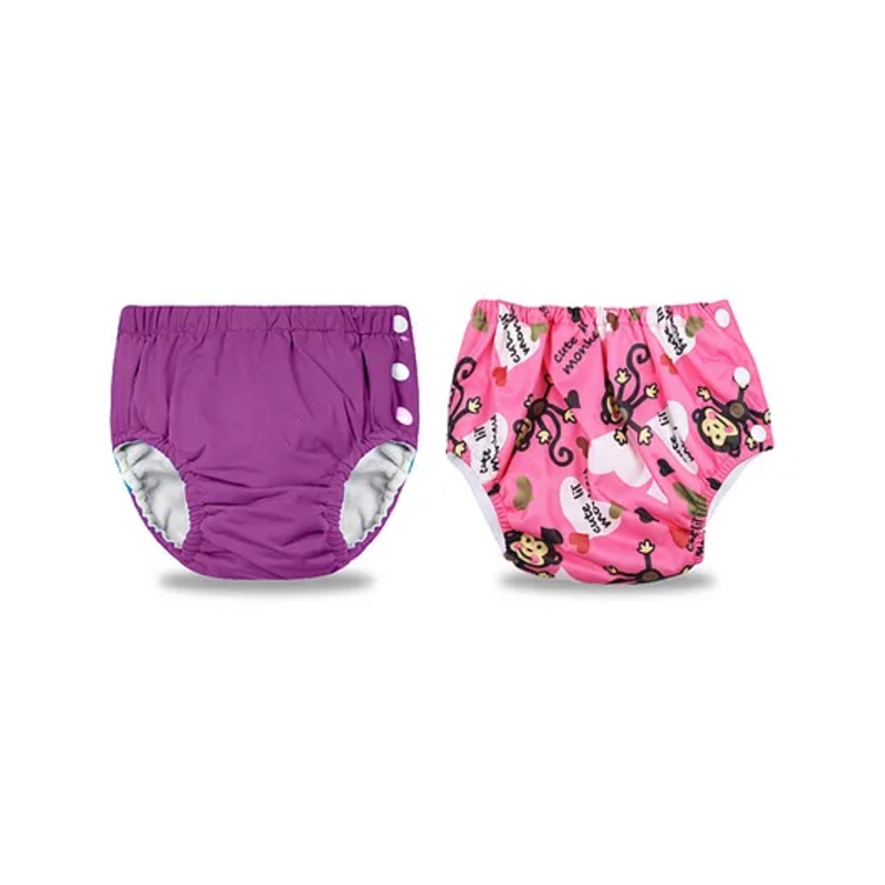 Chinmay Kids Swimming Pants Reusable Swimwear Diaper Pool Pants For Unisex Pack of 2- Purple & Pink