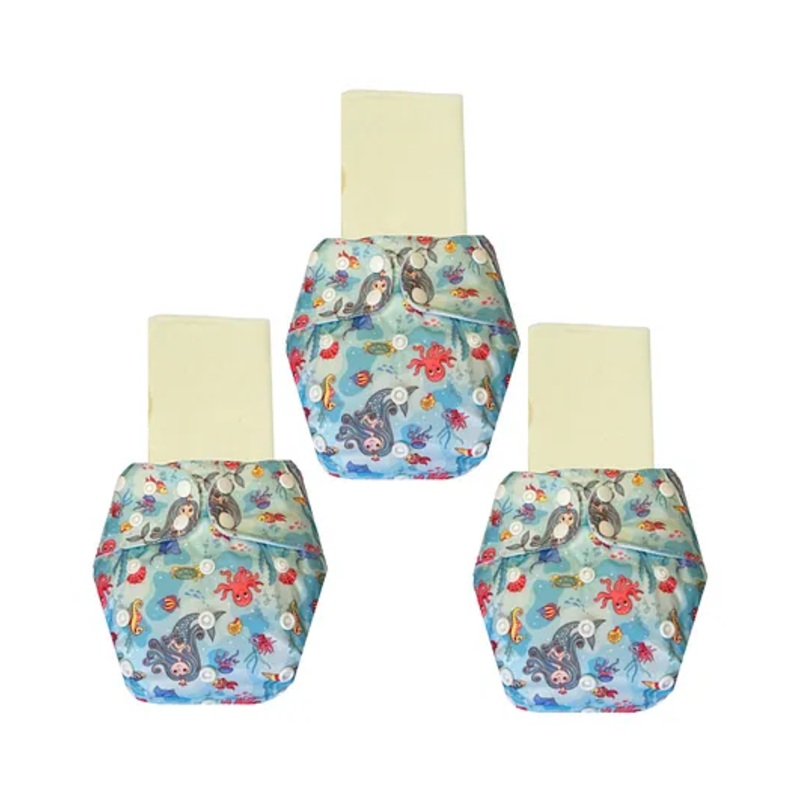 Dumbledo Cloth Diaper Reusable Adjustable Free Size Leak Proof Eco-Friendly Quick Dry Unisex With Insert Pack of 3 – Blue