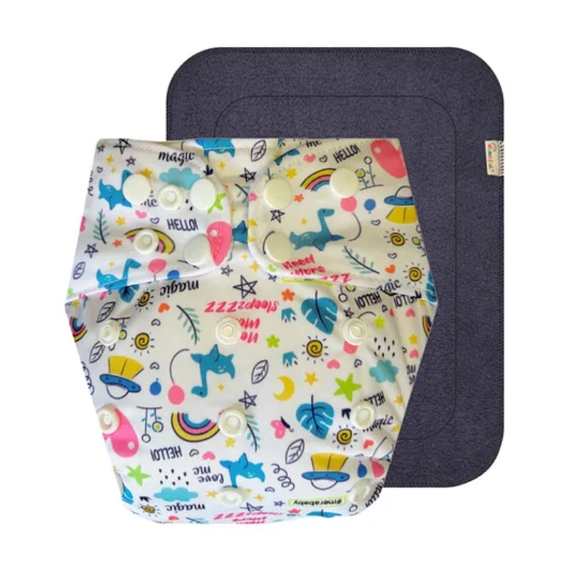 Dumbledo Washable Unisex Reusable Cloth Diaper With Black Pad – White