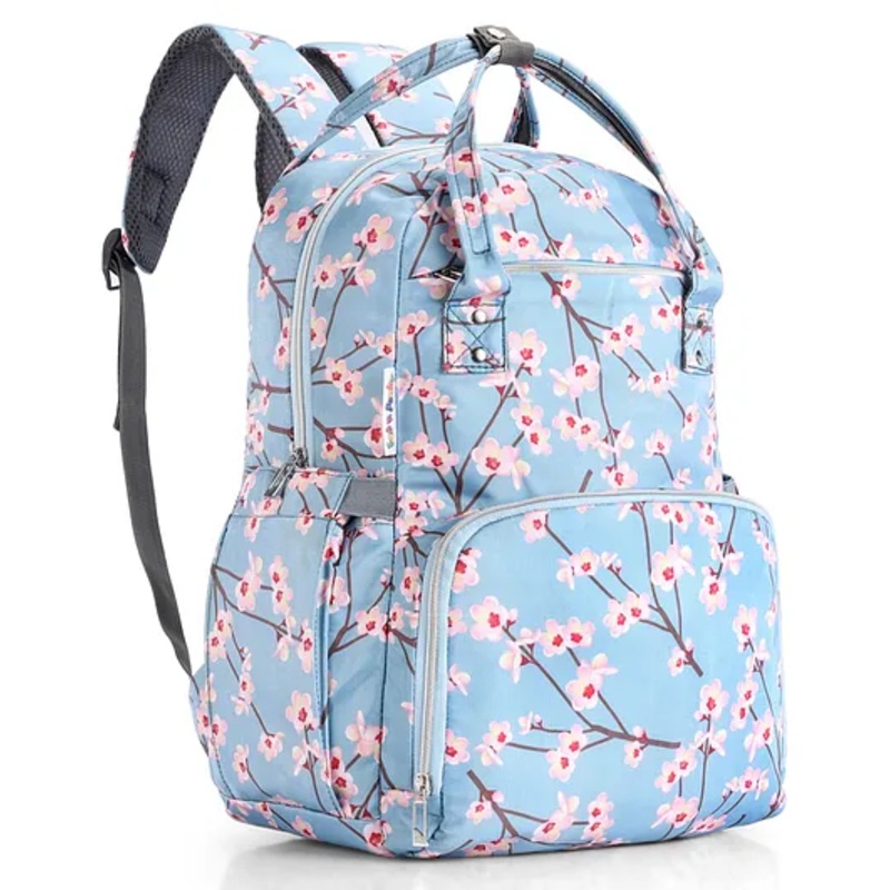 Floral Print Multipurpose Diaper Backpack-Blue