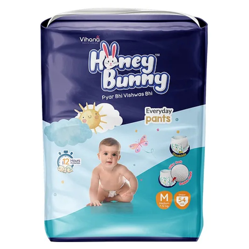 Honey Bunny Medium Everyday Baby Pants Diapers- (54 pcs)