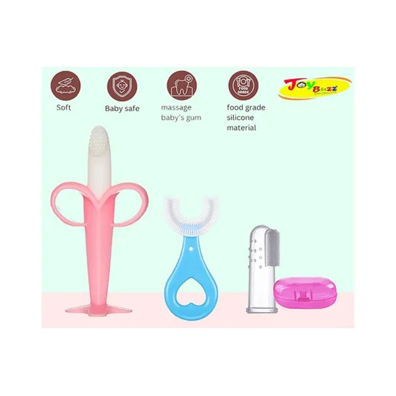 Joy Buzz Silicone Toothbrushes Pack Of 3 – Pink & Blue