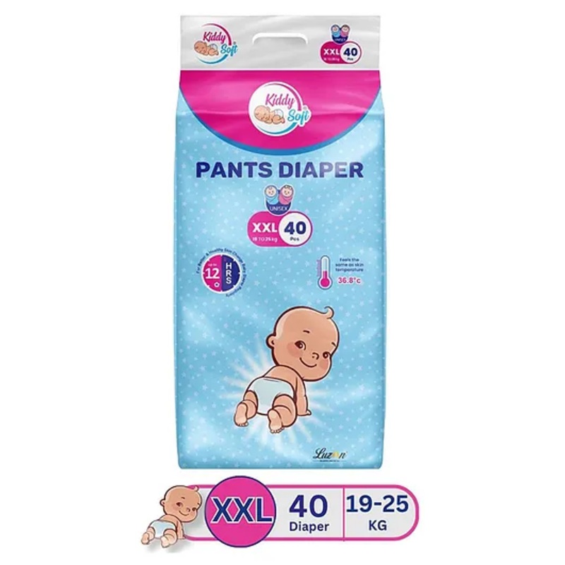 KiddySoft Baby Diaper Pants | Super Absorbent with Criss Cross Layer | Up to 12 Hours Protection | Softest Top Sheet | Comfortable Fit | XXL (19-25 KG) | Pack of 1 (40 Diapers )
