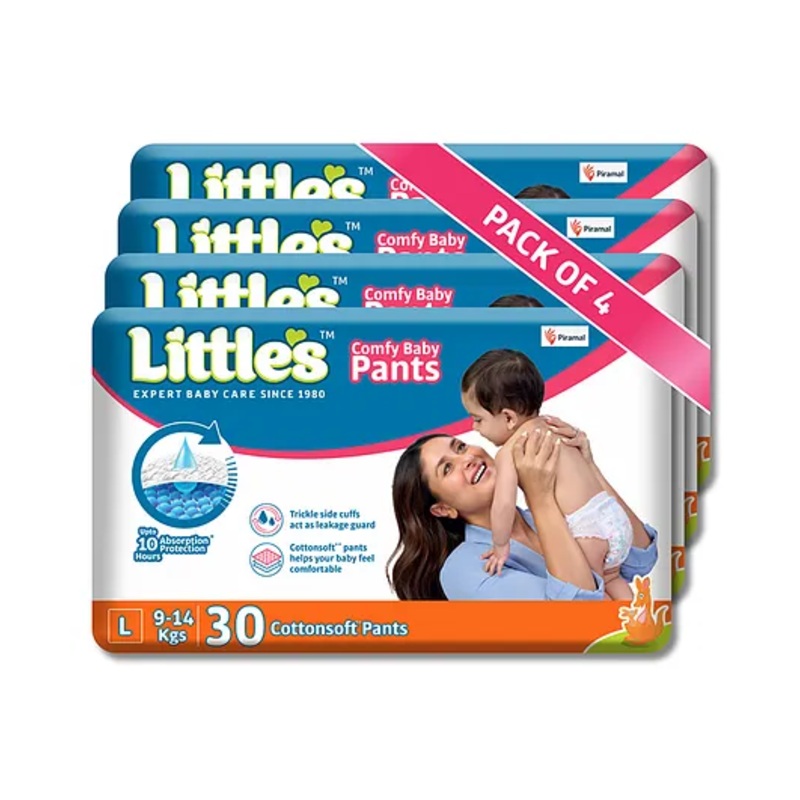 Little’s Cotton Soft Baby Diaper Pants with Leakage Guard Pack of 4 Size L – 120 Diapers