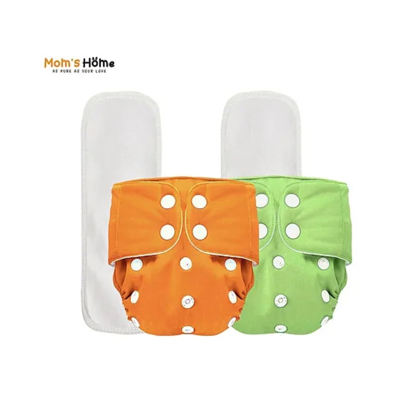 Mom’s Home Baby Reusable Cotton Pocket Diapers With 2 Inserts Pack of 2 –  Multicolor