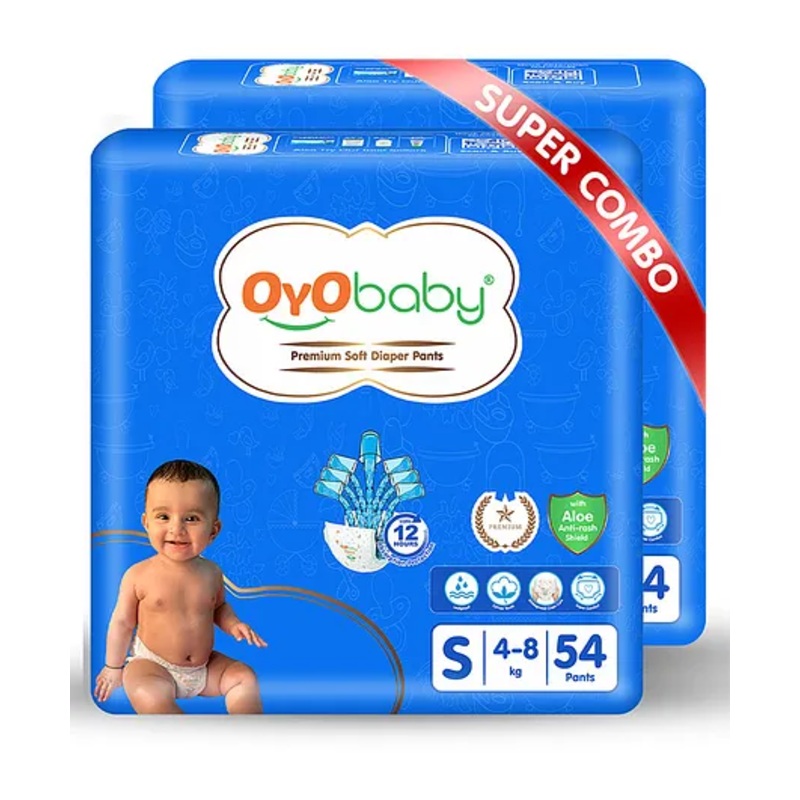 OYO Baby Premium Diaper Pants Small Size Baby Diapers Pants Anti Rash Diapers Diaper For Baby 12 Hours Protection Pack Of 2 Small