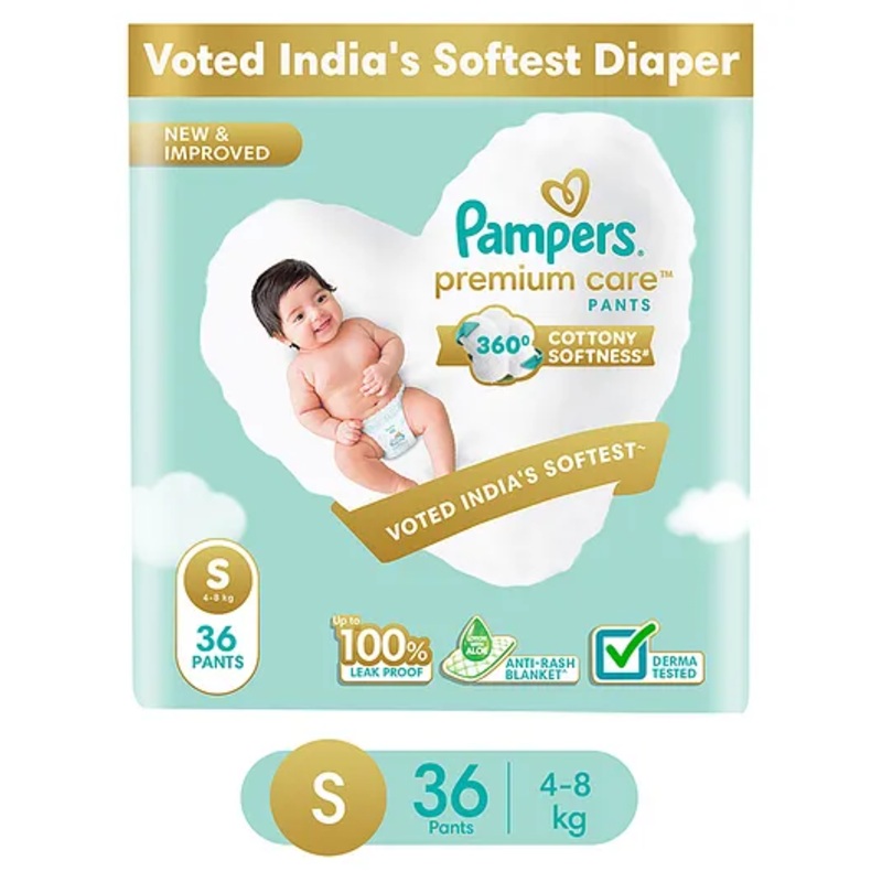 Pampers Premium Care Small Size Softest Ever Baby Diaper Pants – 36 Pieces