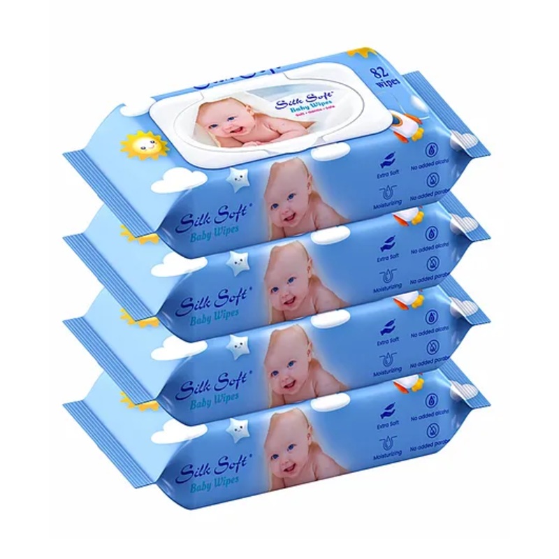 Silk Soft Baby Wet Wipes With-Lid 82Pcs (Pack of 4)