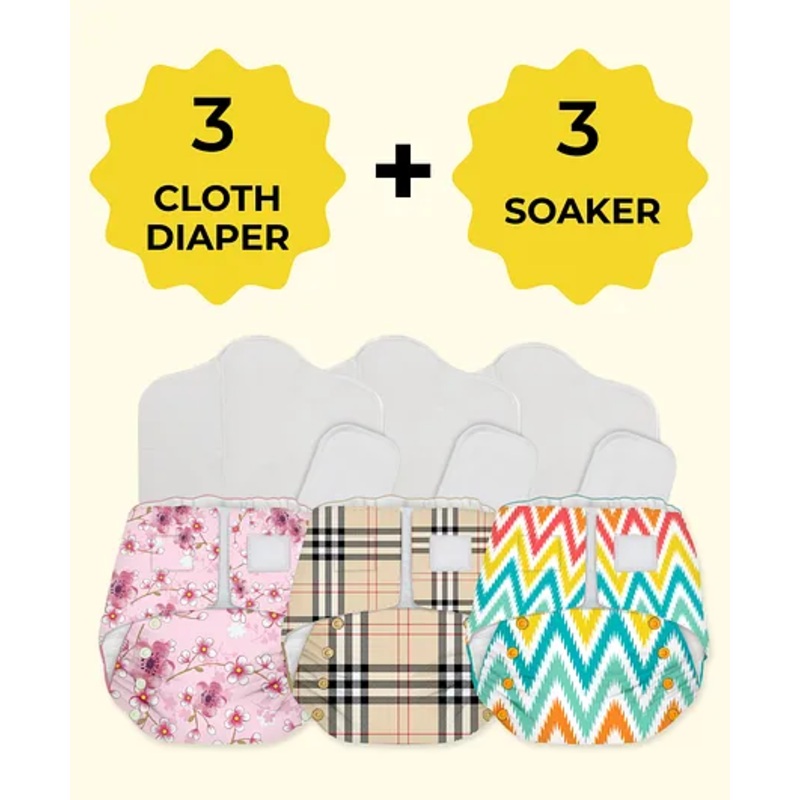 Snugkins Newborn Bliss Reusable Waterproof & Washable Cloth Diapers for Newborn  Contains 3 Diaper 3 Wet Free Organic Cotton Pad & 2 Booster Pad – Multicolour