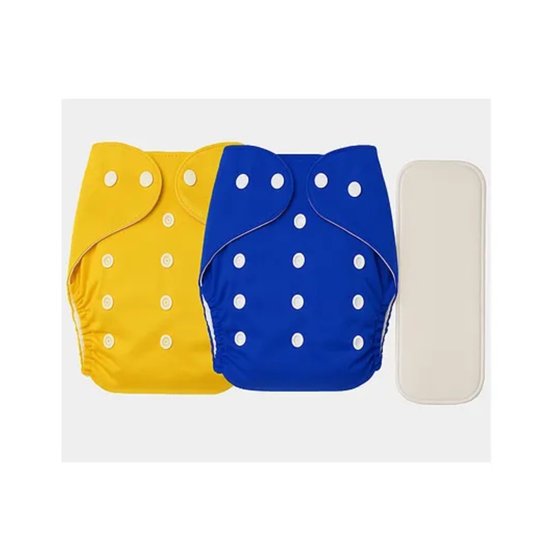 Sparkle Joy Free Size Reusable Cloth Diaper With Insert Pad 2 Pcs Diaper With 1 Pcs Insert Pad – Yellow & Blue