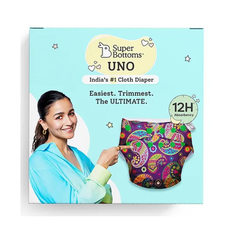 SuperBottoms Freesize UNO Cloth Diaper (3M – 3Y) Reusable with 1 Dry Feel Pad, Absorbs 4-5 Pees – Utsav