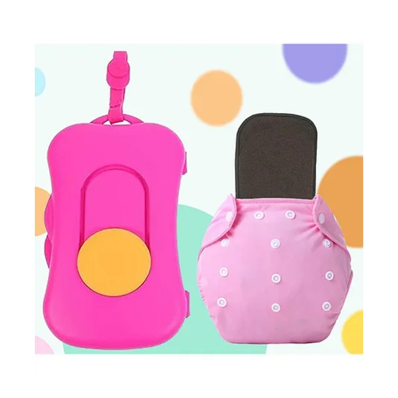 The Cheeky Kidzz Refillable Durable Baby Wet Wipes Storage Box Slide Container With Wipes Sheet And Baby Reusable Cloth Diaper Nappy Insert Soaker Combo (PINK)