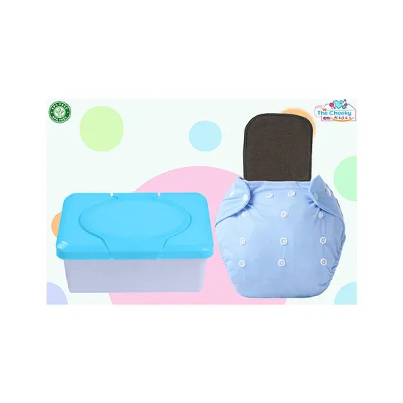 The Cheeky Kidzz Refillable Durable Baby Wet Wipes Storage Box Wet Wipes Tiffen Container With 70 Wipes Sheet And Essential Diaper Insert (BLUE)