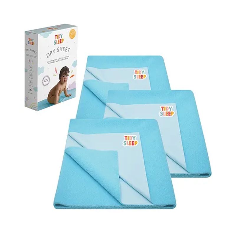 TIDY SLEEP Waterproof Baby Bed Protector Dry Sheet For New Born Babies- Baby Blue  Pack of 3 (Medium)