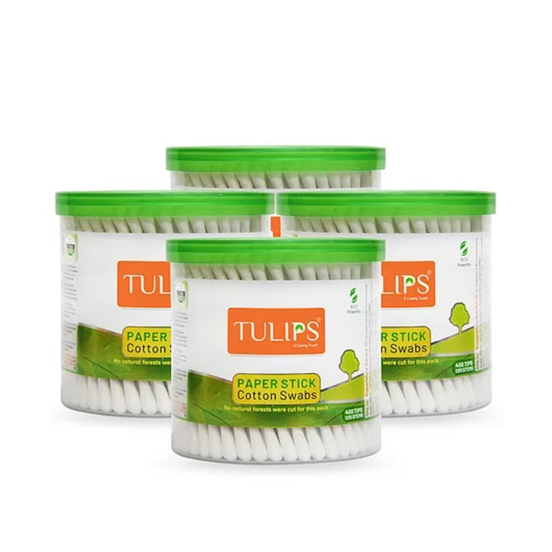 Tulips Biodegradable Cotton Buds Swabs Pack of 4 – 200 Pieces Each