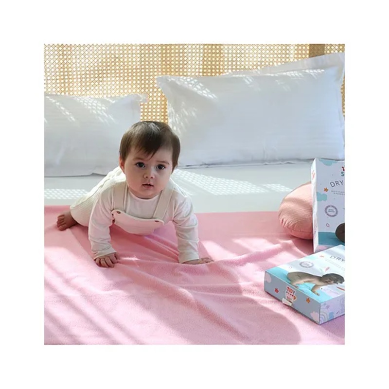 Waterproof Baby Bed Protector Dry Sheet For New Born Babies- Baby Pink (Large)