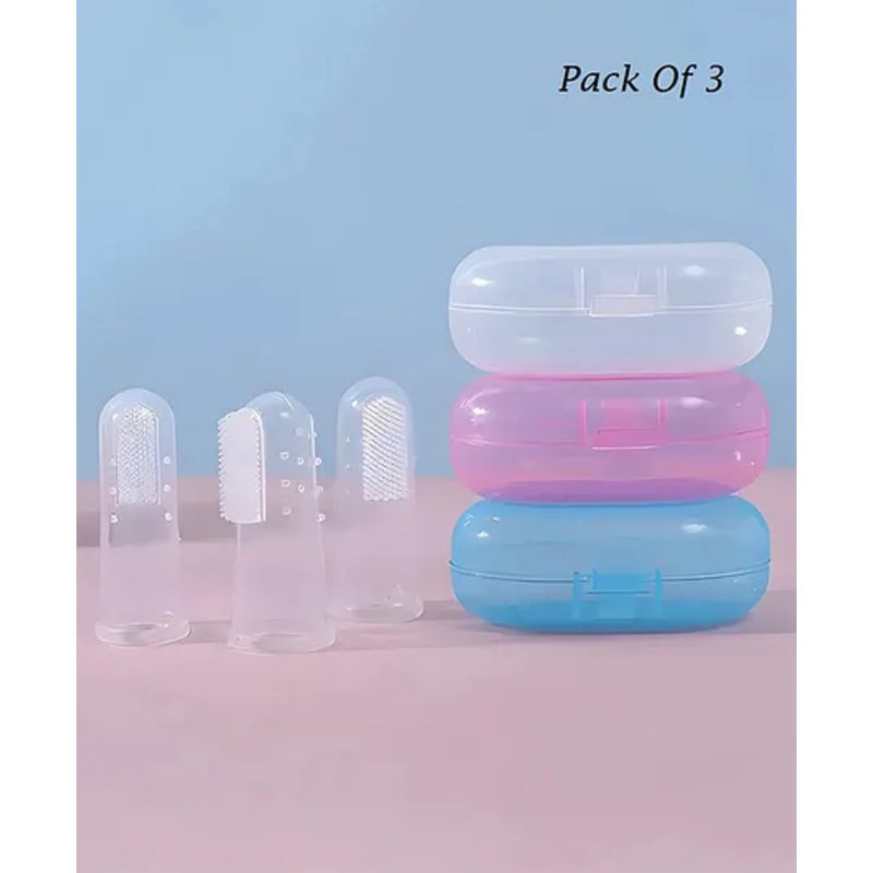 Baby Miniature Baby Goods Collection Box Spot Finger Toothbrush with Receiving Multifunctional-Pack of 3-Color May Vary