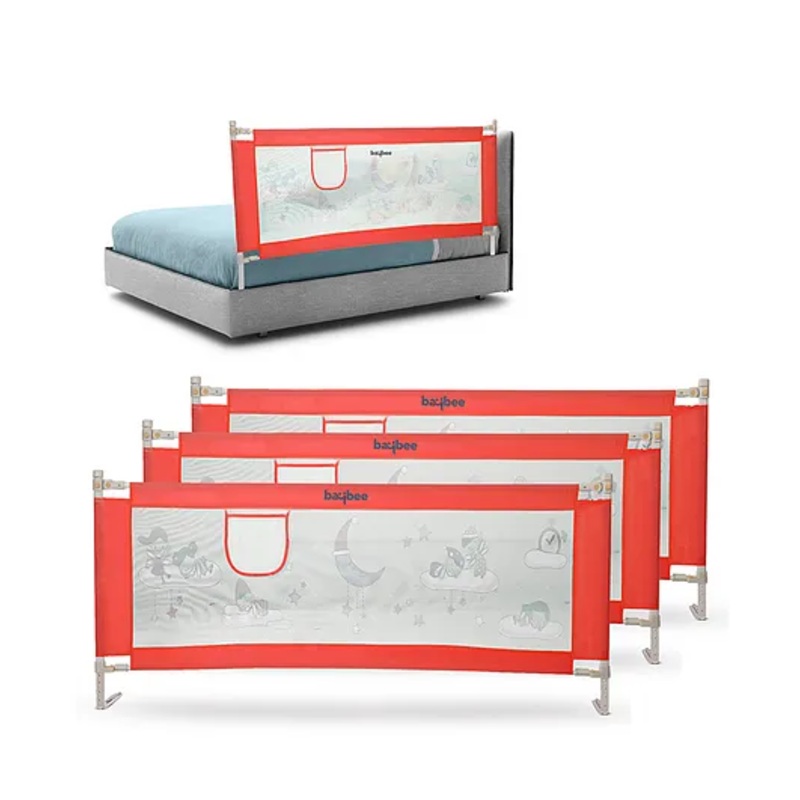 BAYBEE Baby Bed Rails Guard Barrier for Baby Kids Safety, Foldable Bed Rail Falling Protector Fence with 7 Adjustable Height (180×63 cm, (Pack of 3) Red) – (Color & Design May Vary)
