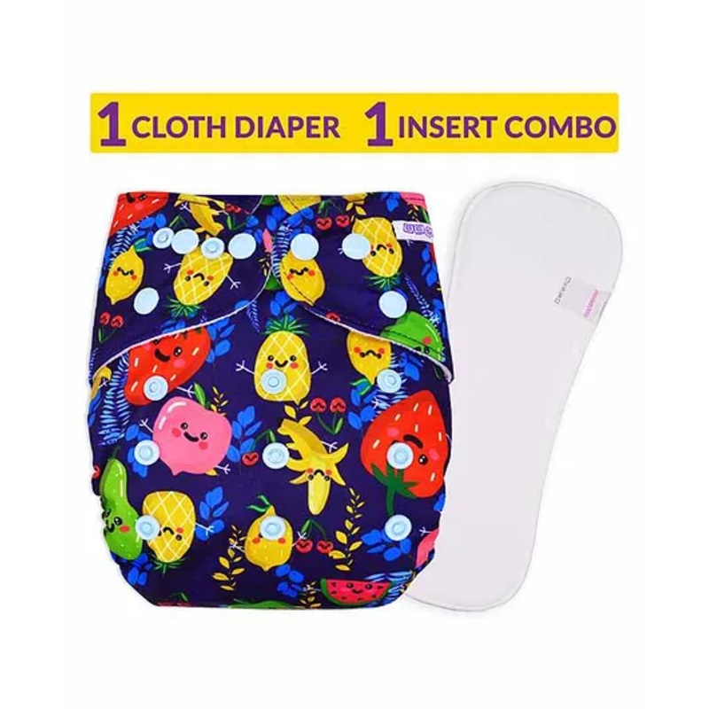 Bembika Reusable Cloth Diaper With Insert Fruit Print – Blue