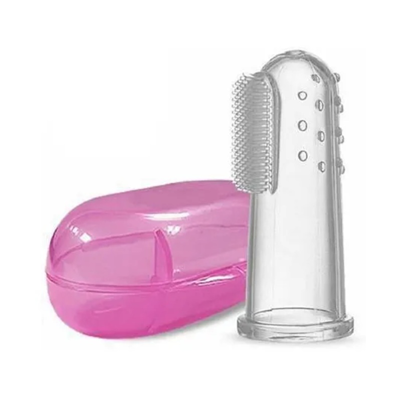 FANTASY INDIA Silicone Finger Tooth Brush with Carry Case- White & Pink